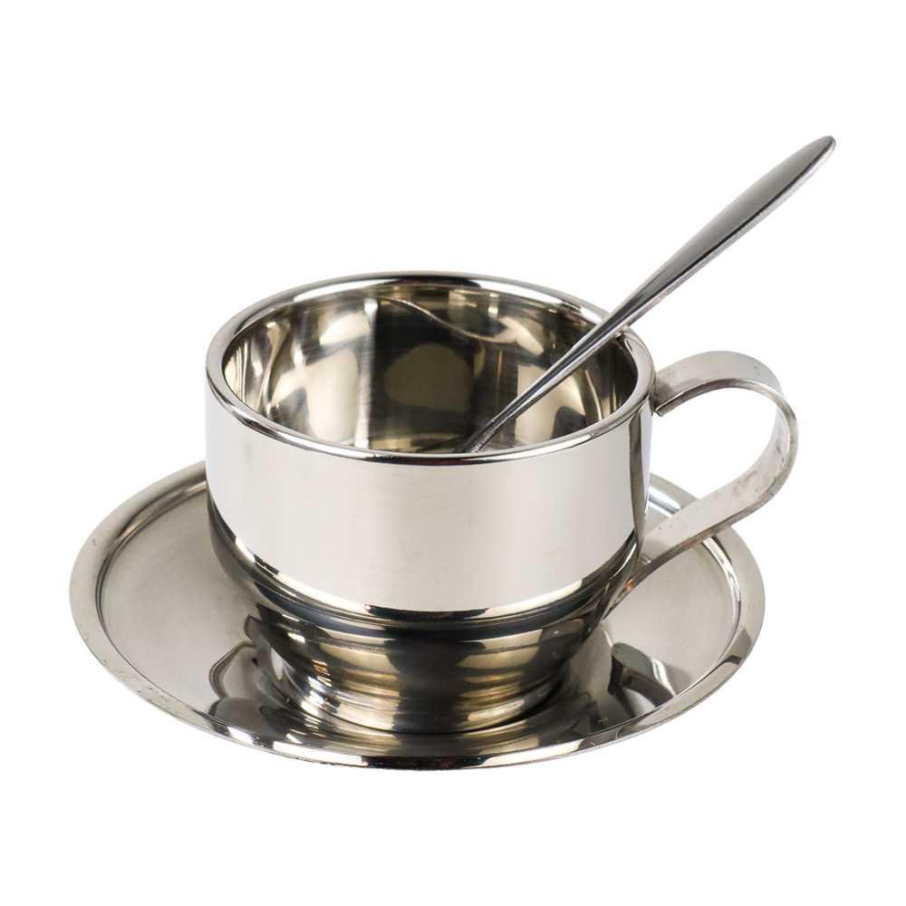 One Two Cups Set Cangkir Sendok Piring Kopi Stainless Steel 01