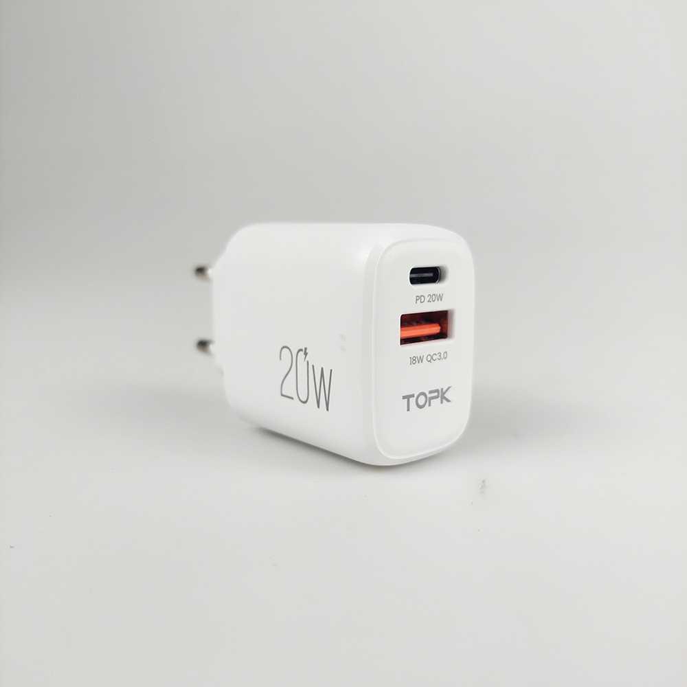 TOPK Charger USB Type C PD QC3.0 2 Port 20W 210P