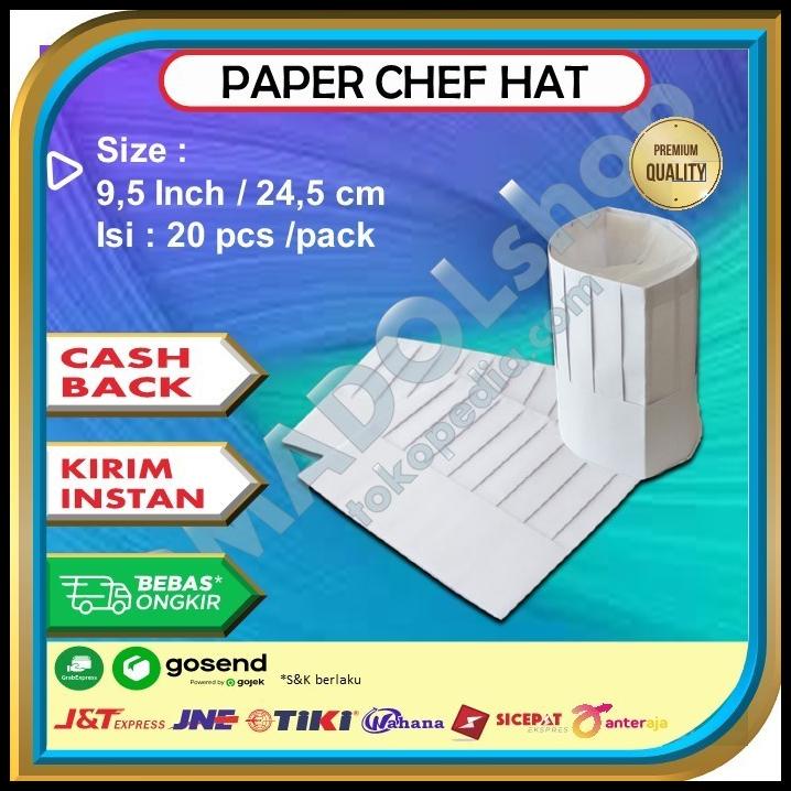 GRATIS ONGKIR TOPI KOKI KERTAS COOK HAT PAPER UK 24,5 CM ISI 10 PCS 