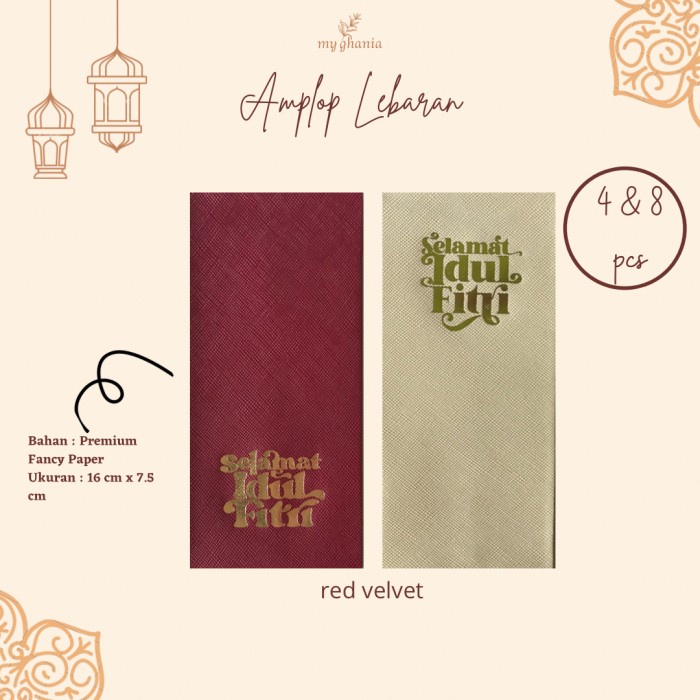 

Amplop Lebaran Unik Lucu Eksklusif Panjang Polos / Amplop Idul Fitri - Red Velvet, 4pcs