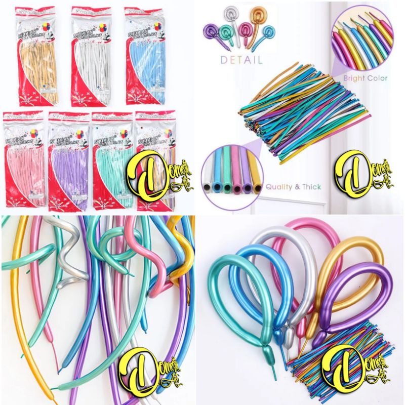 Balon Latex Twist CHROME 1PACK ISI 100Pcs / Balon pentil metalik chrome / balon cacing chrome/ Balon
