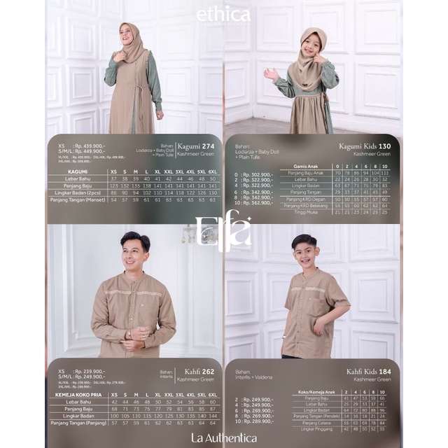 Ethica Elfa 270 Kashmeer Green Kagumi 274 Kahfi 262 Kagumi Kids 130 Kahfi Kids 184 Baju Muslim Gamis Sarimbit Keluarga Family Series Terbaru Ori Lebaran 2023