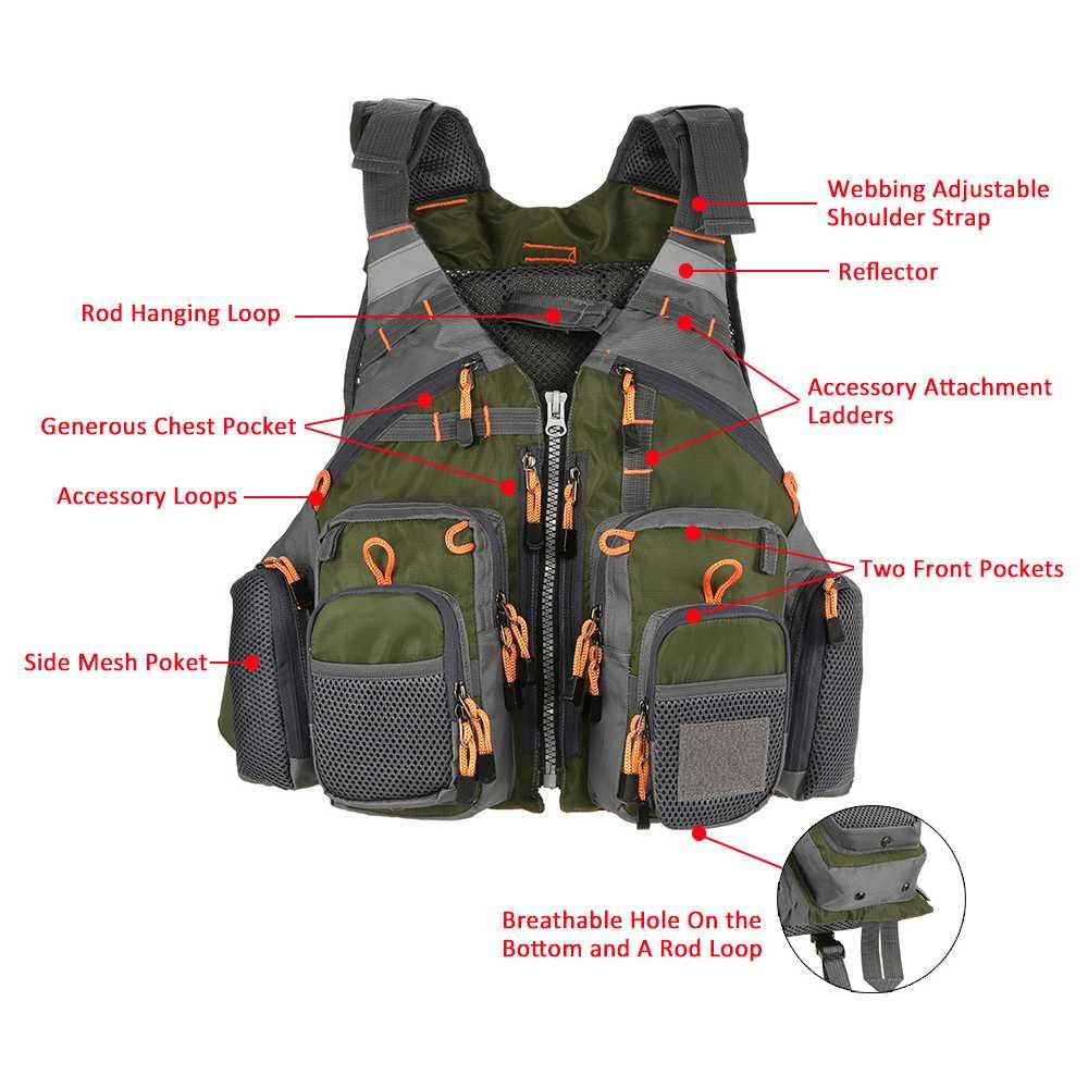 LIXADA Rompi Pancing Fishing Life Jacket Multi Slot GDS09 Jacket Pancing Aksesoris Kantong Slot Life Multi Celana Banyak Kantong Pria Rompi Panjang Life Jacket Peliharaan Tas Banyak Kantong Aksesoris Pancing Rompi Mancing Jaket Banyak Kantong Jaket Pria