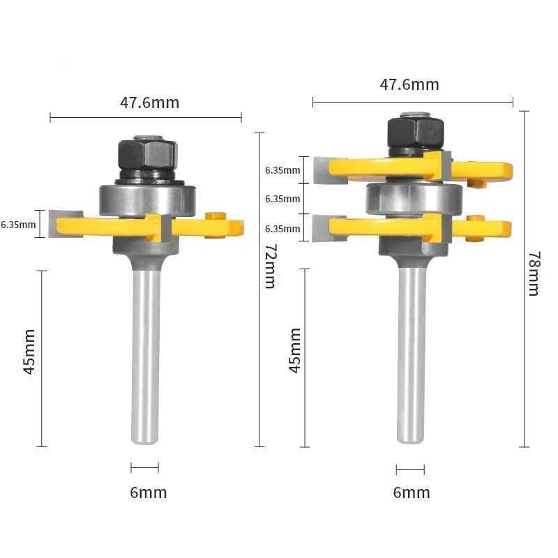 Yumun Mata Profil Kayu Tongue and Groove Shank Milling Cutter 6mm 2PCS TG