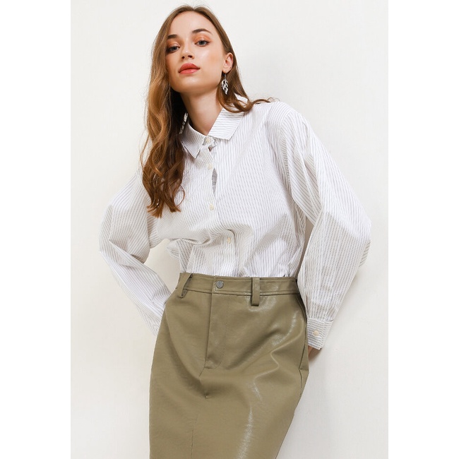 Kemeja Wanita Giordano Original Kombinasi Cewek Smart Casual Poplin Women's Long Sleeve Shirt Peremp