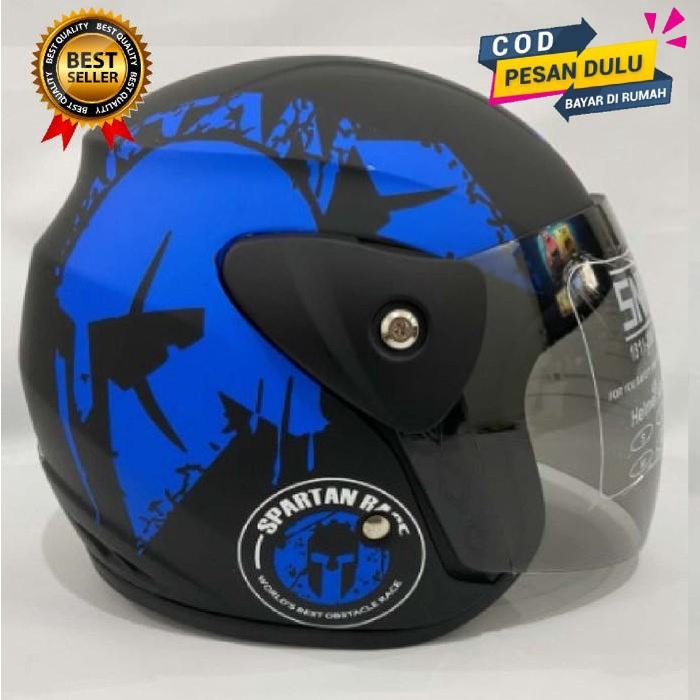 HELM MOTOR HALF FACE EVOLUTION SPARTAN BLUE DOFF ORIGINAL MOTIF GM