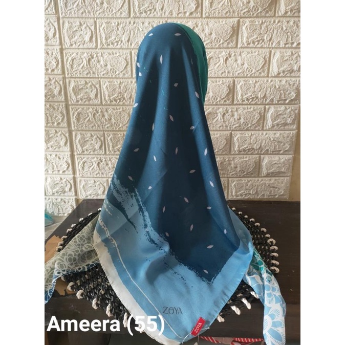 Jilbab Zoya Scarf Segi empat New arrival Motif Ameera Monacron blue