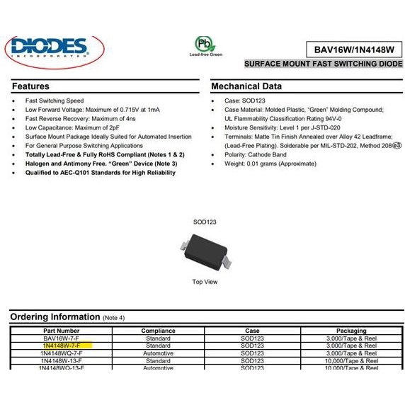 IN4148 1N4148WS 1N4148 SOD-123 T4 Switching Diode SOD123