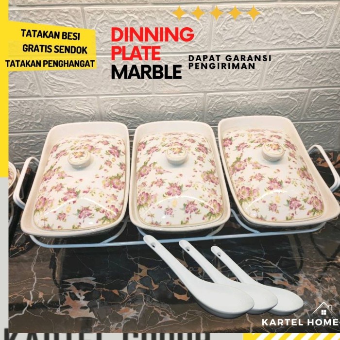 Terlaris Home Wadah Saji Makanan Prasmanan Kotak Keramik Motif King Set Isi 3