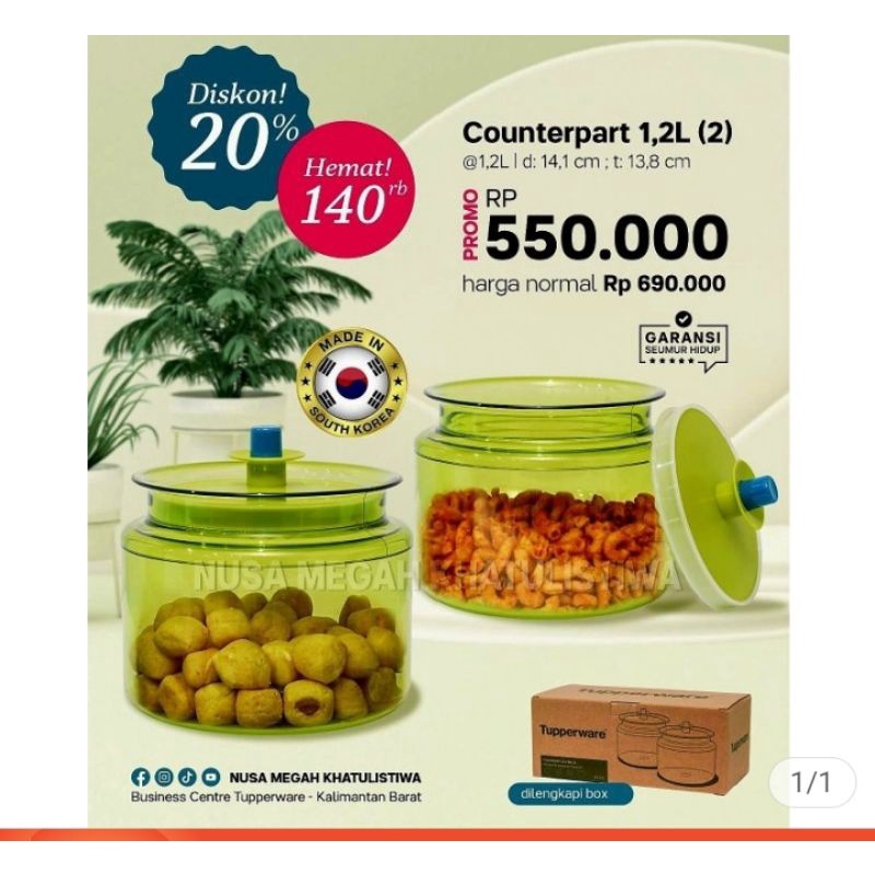 Counterpart 1,2 L tupperware / Counterpart set 2 pcs / toples crystal tupperware