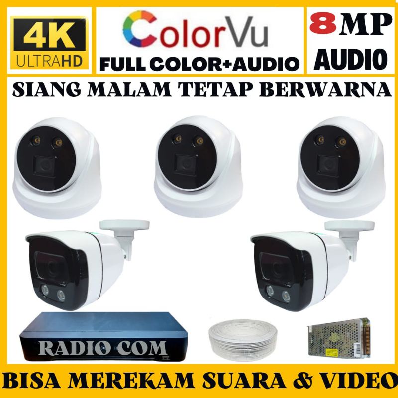 PAKET CCTV COLORVU 8 CHANNEL 5 KAMERA 8MP 4K ULTRA HD 2560P + AUDIO