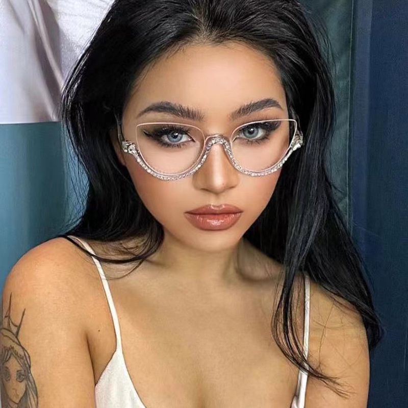 Kacamata Anti Radiasi Cat Eye Diamond Half Frame Untuk Wanita