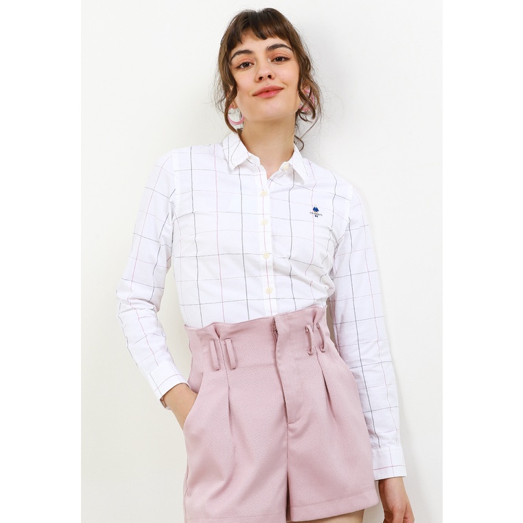 Kemeja Wanita Giordano Original Checked Cewek Smart Office Katun Women's Classic Shirt Perempuan