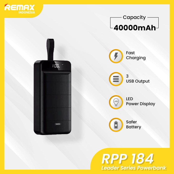 REMAX RPP-184 LEADER SERIES FAST CHARGING POWERBANK 40000 MAH
