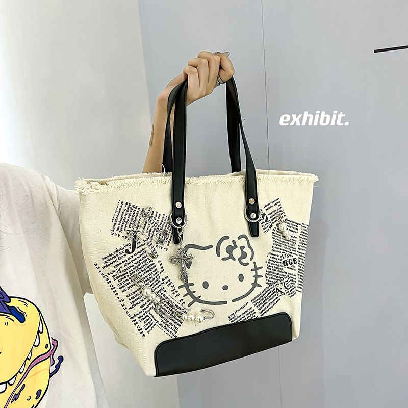 Sera original new kitty cat y2k hot girl embroidery canvas shoulder bag tote bag casual niche cute messenger bag