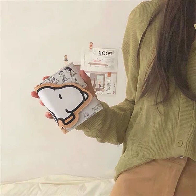 Sera ins day and wind cute Snoopy short wallet student snap button three-fold PU card bag female coin purse