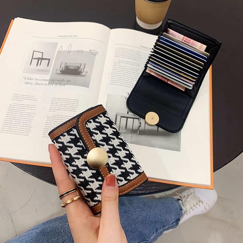 Sera baru dompet kecil wanita pendek kanvas retro houndstooth lipat sederhana multi-slot kartu tas kartu kecil dompet koin untuk wanita