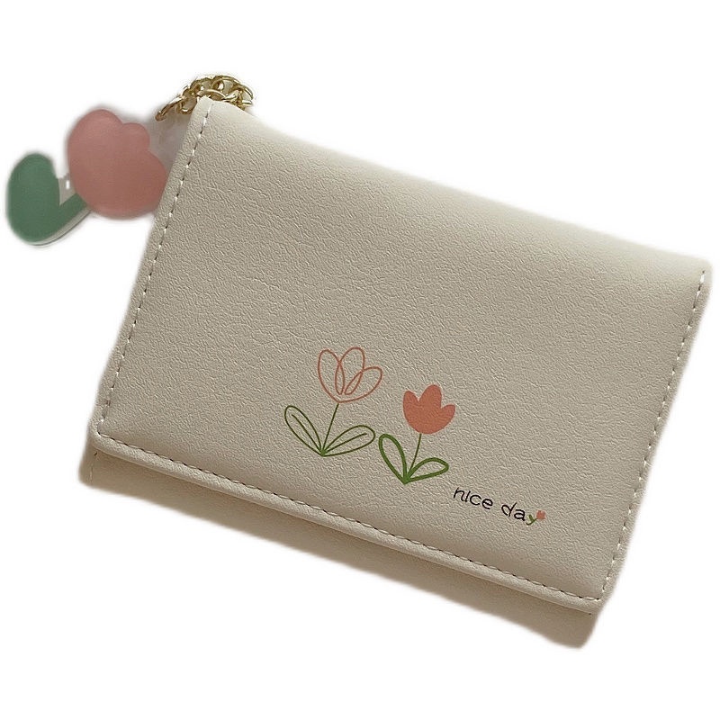 Sera Simple Retro Style Women s Short Section Small and Exquisite Tulip Small Wallet Multi-Card Mini College Student Wallet Bag