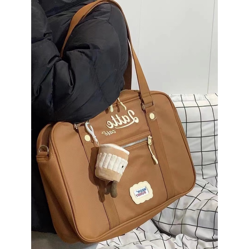 Sera American retro tas bahu baru mahasiswa kelas komuter tas Messenger penggunaan ganda kasual nilon tote tas wanita