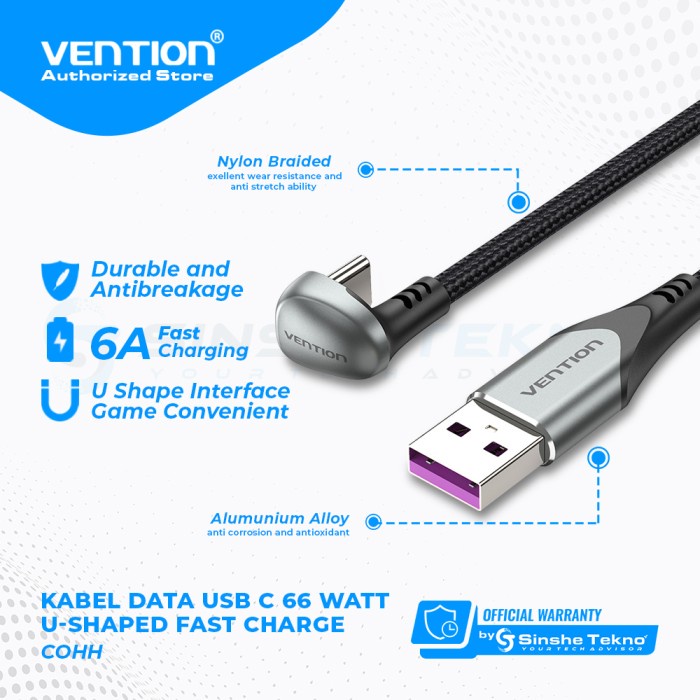 Harga Terjangkau VENTION Kabel Data USB Type C Model U Shape Huawei Xiaomi Android - COHH, 0.5 Meter
