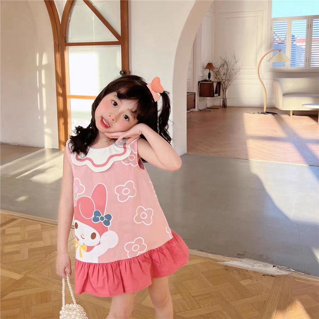 [PRINCESS KESLI] 1-9 Tahun Dress Hellomelody Kaos Anak Perempuan Bahan Katun Lembut Nyaman Gaun Anak