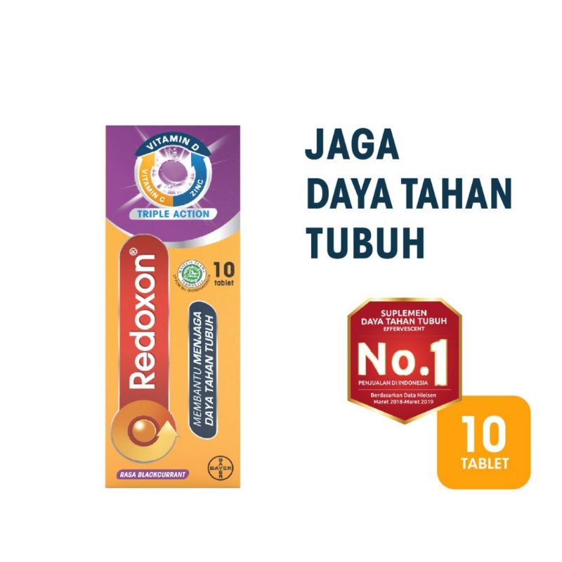 Redoxon® Triple Action Tube Isi 10 Tablet Rasa Blackcurrant - Suplemen Vitamin C, D, Zinc