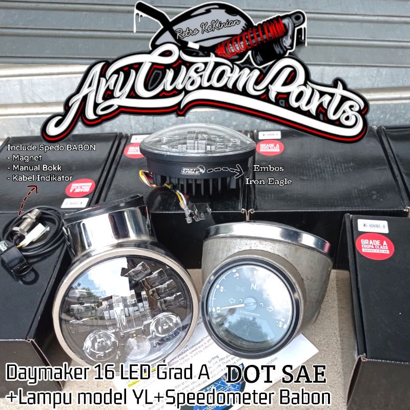 Headlamp 16 led 5,75 inch Original DOT sae Batok YL spedo babon cb 100 racing gl Tiger win monkey