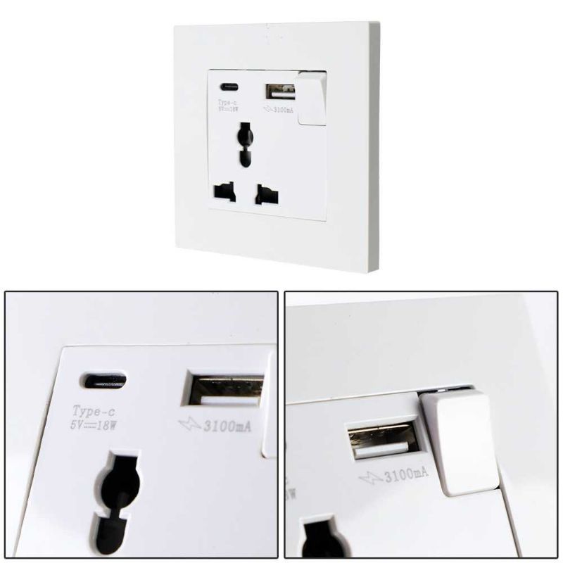 SRAN Stopkontak Dinding UK 2 Port USB Type-C Socket with Switch - SR3