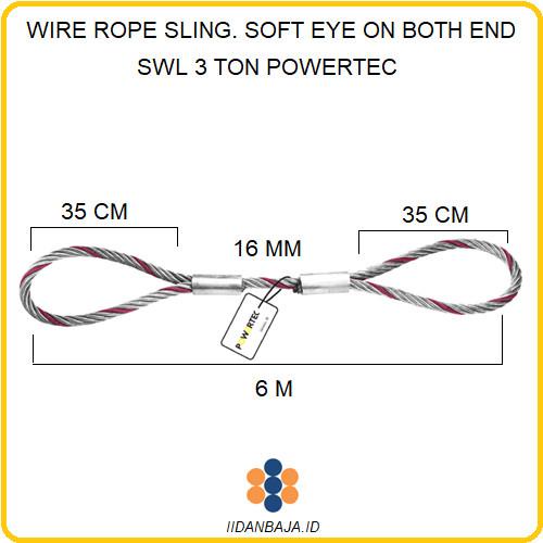 Terlaris Kawat Wire Rope Sling Soft Eye On Both End 16 Mm X 6 M. Swl 3 T Powertec