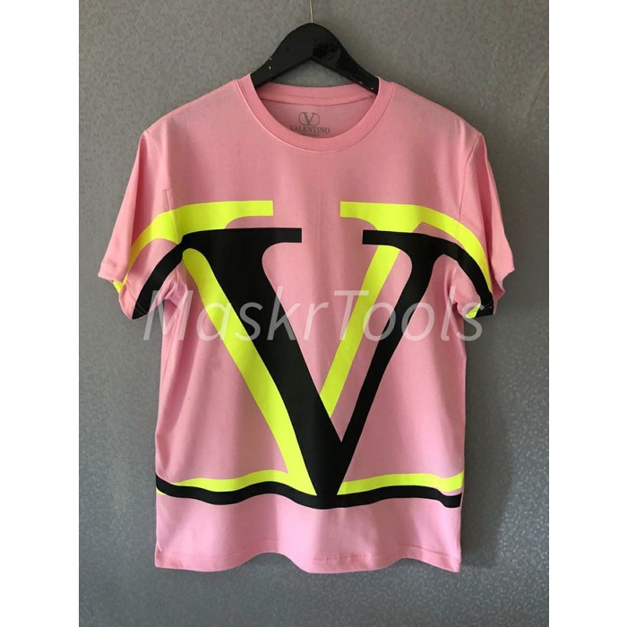 TSHIRT V LOGO PINK NEON PREMIUM KAOS VLTN PRIA WANITA BRANDED TERBARU