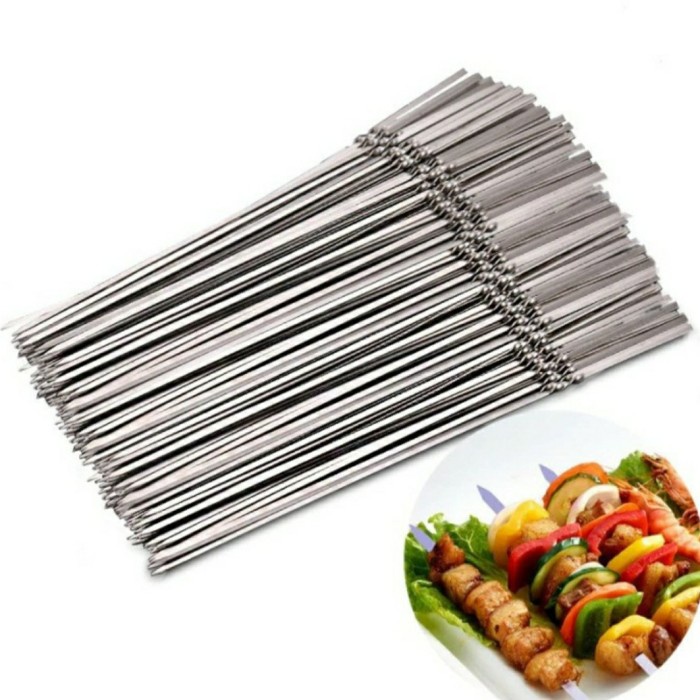 TUSUK SATE BESI ANTI KARAT 34CM KUAT 50PCS - TUSUKAN SATE STAINLESS