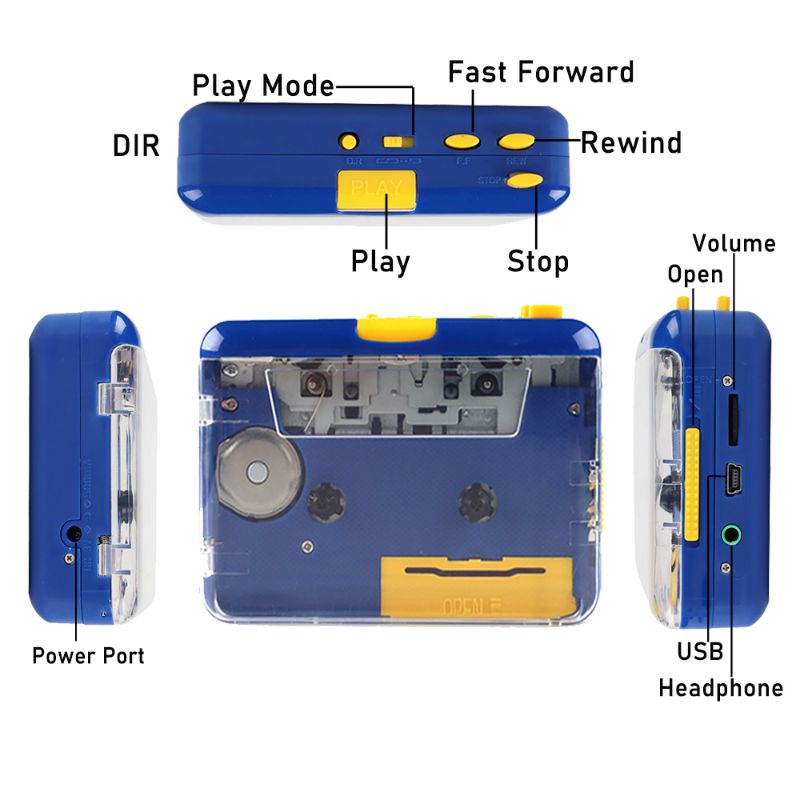 walkman stereo cassette tape player pemutar musik kaset pita -  transparan