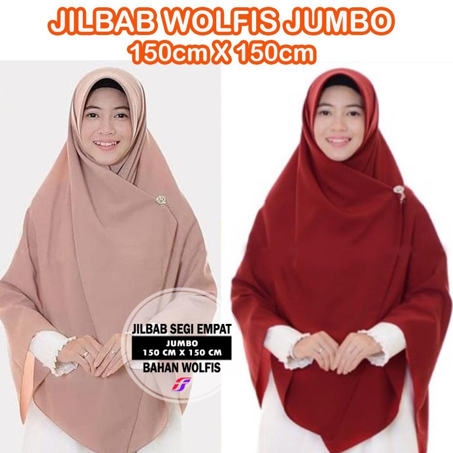 Jilbab segi empat wolfis 150 X 150 / jilbab jumbo wolfis / jilbab syari wol