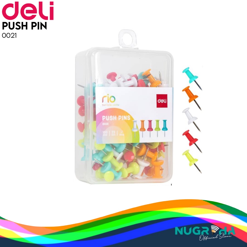 

JARUM PUSH PIN WARNA + BOX DELI 0021 ISI 35 PCS