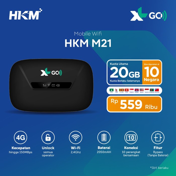 MIFI ROUTER HKM M21 XL GO MODEM WIFI 4G LTE HKM M21 TELKOMSEL - M21 XL GO 20GB