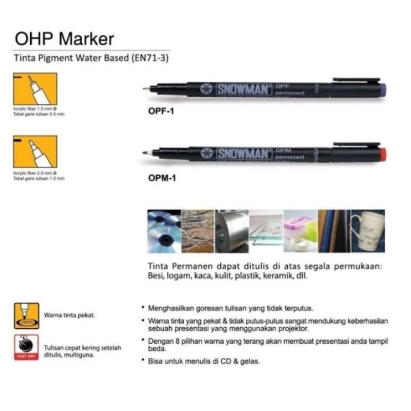 

spidol pen permanen ohp snowman OPf fine/OPM medium per pc