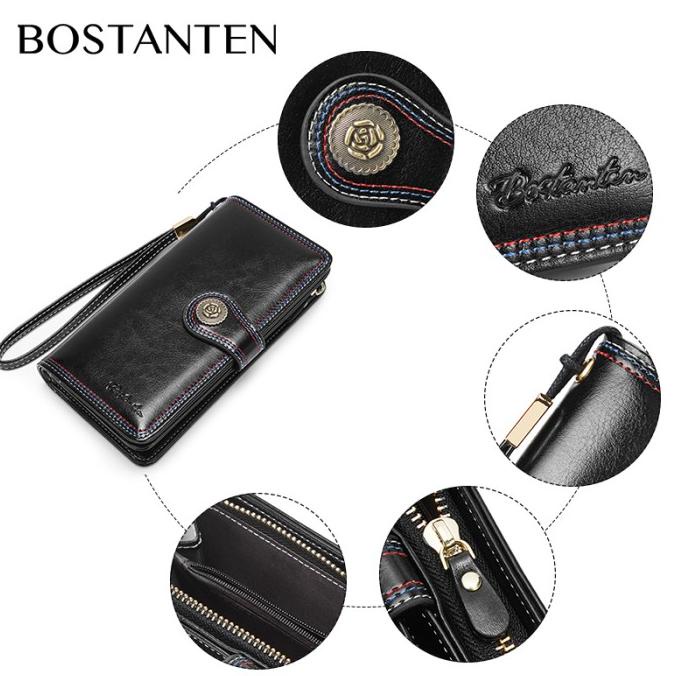 BOSTANTEN Dompet Wanita PU Dompet Ritsleting Dompet Panjang