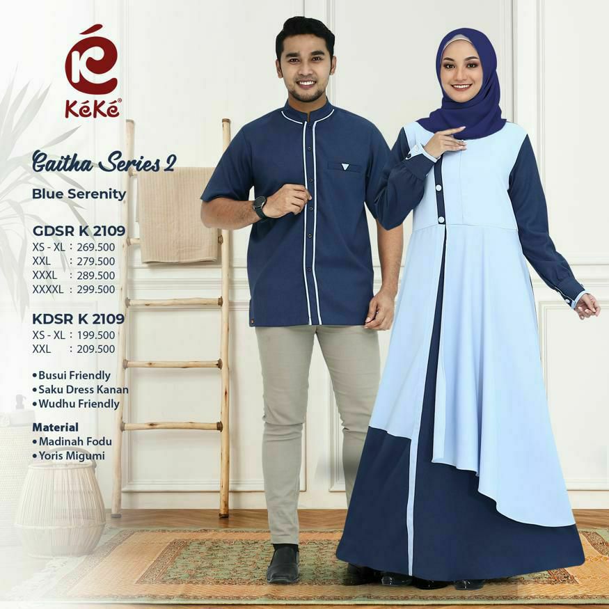 Baju Couple Keluarga Lebaran 2023 Series SRK 2109 - BLUE by KEKE - Baju Lebaran 2023 Couple Keluarga Original Bandung - Baju Couple Pasangan Lebaran Amanah - Gamis Couple Pasangan - Baju Lebaran Couple Pasangan - Setelan Anak Perempuan