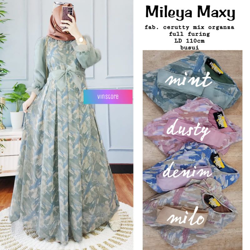 Dress kekinian wanita cerutty max organza full furing mileya maxy by vinstore