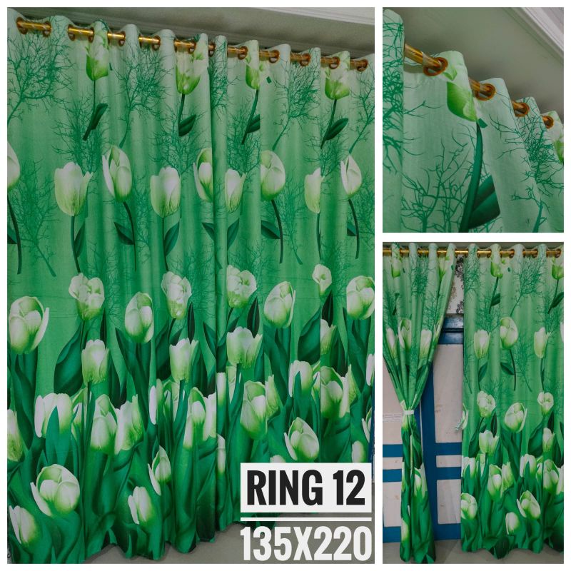 Gorden Pintu Dan Jendela Model Smokring 12 Lubang Motif Bunga Tulip