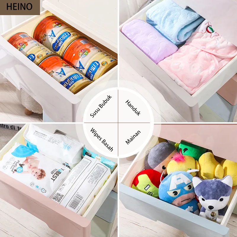 HEINO Laci Lemari Plastik 45CM Macaron Drawer Storage Susun Tempat Kotak Penyimpanan Pakaian