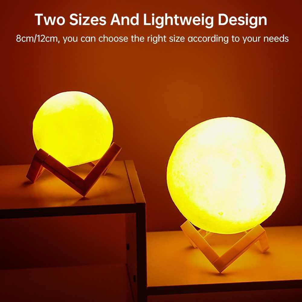 OUIO Lampu Tidur Bulan 3D Printed Moon Night Light Lamp 7 Color 1W 8cm - OU12