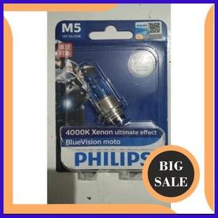 Bohlam Lampu Depan Motor M5 Blue Vision 5000K 12V 25/25W Philips sparepart 54PR23
