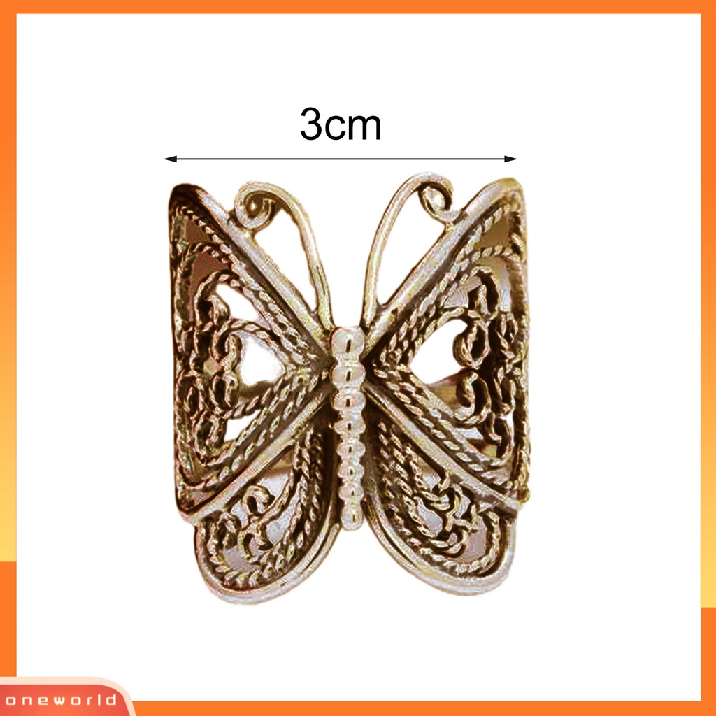 {oneworld} Cincin Wanita Butterfly Adjustable Perhiasan Ukiran Fashion Penampilan Cincin Jari Untuk Pacaran