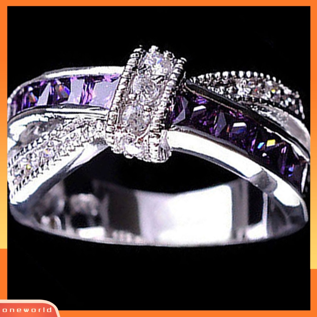 {oneworld} Cincin Berlian Imitasi Hias Hias Alloy Desain Silang Finger Band Untuk Pesta