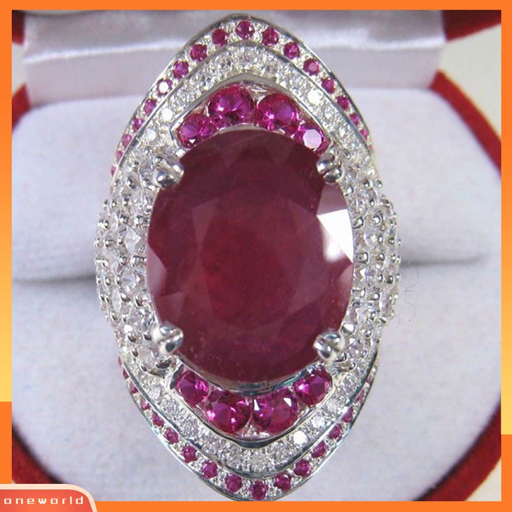 {oneworld} Sparkling Hias Batu Ruby Palsu Jari Cincin Pertunangan Band Wanita Perhiasan Hadiah