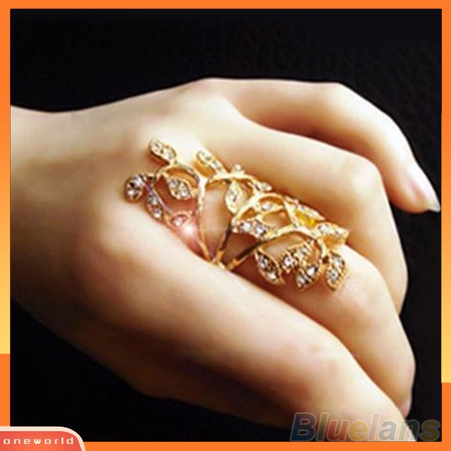 (ord) Cincin Knuckle Desain Daun Hollow Hias Berlian Imitasi Untuk Wanita