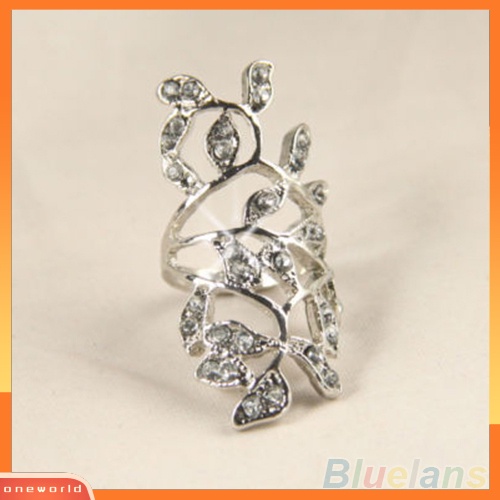 (ord) Cincin Knuckle Desain Daun Hollow Hias Berlian Imitasi Untuk Wanita