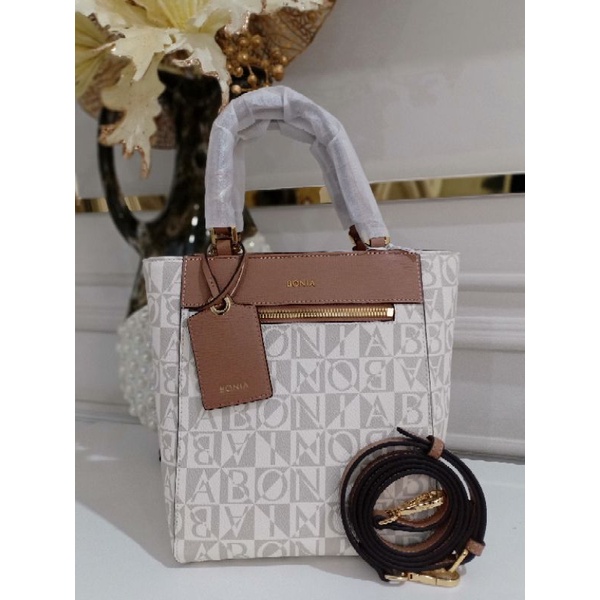 tas Bonia tabung monogram putih Bonia original