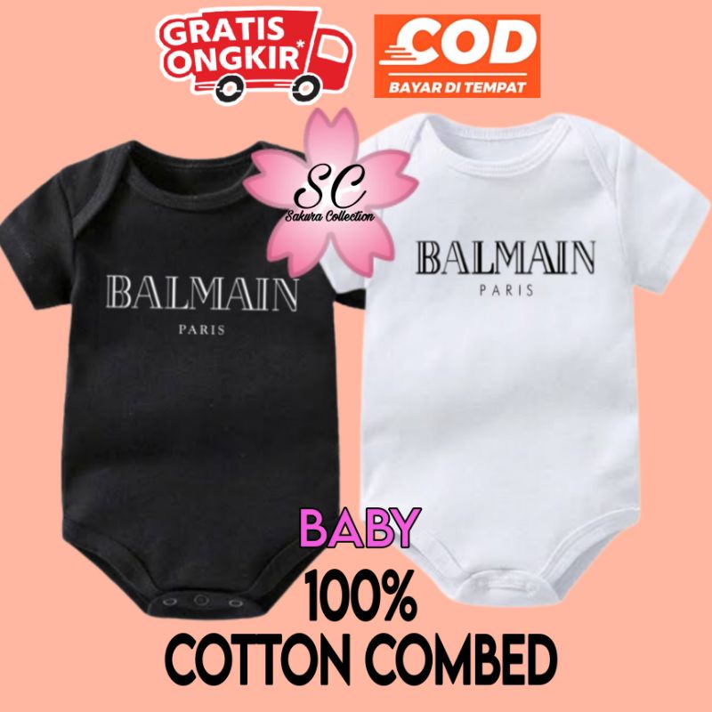 Kaos baju bayi jumper baby kids pendek panjang Brand Balma1n Paris logo tulisan usia 0 1 2 3 4 5 6 7 8 9 10 11 12 bulan sampai umur 1 tahun adem jumpsuit babysuit romper bodysuit little anak kecil hitam style laki laki perempuan
